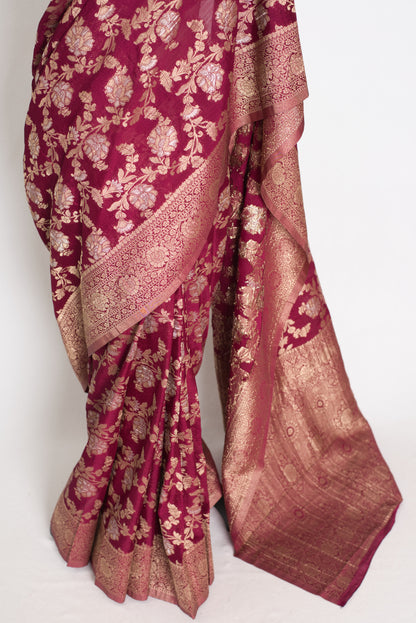 Nidhi : Sona Rupa Zari Semi Georgette Banarasi Saree | Size 40 Stitched Blouse image 7