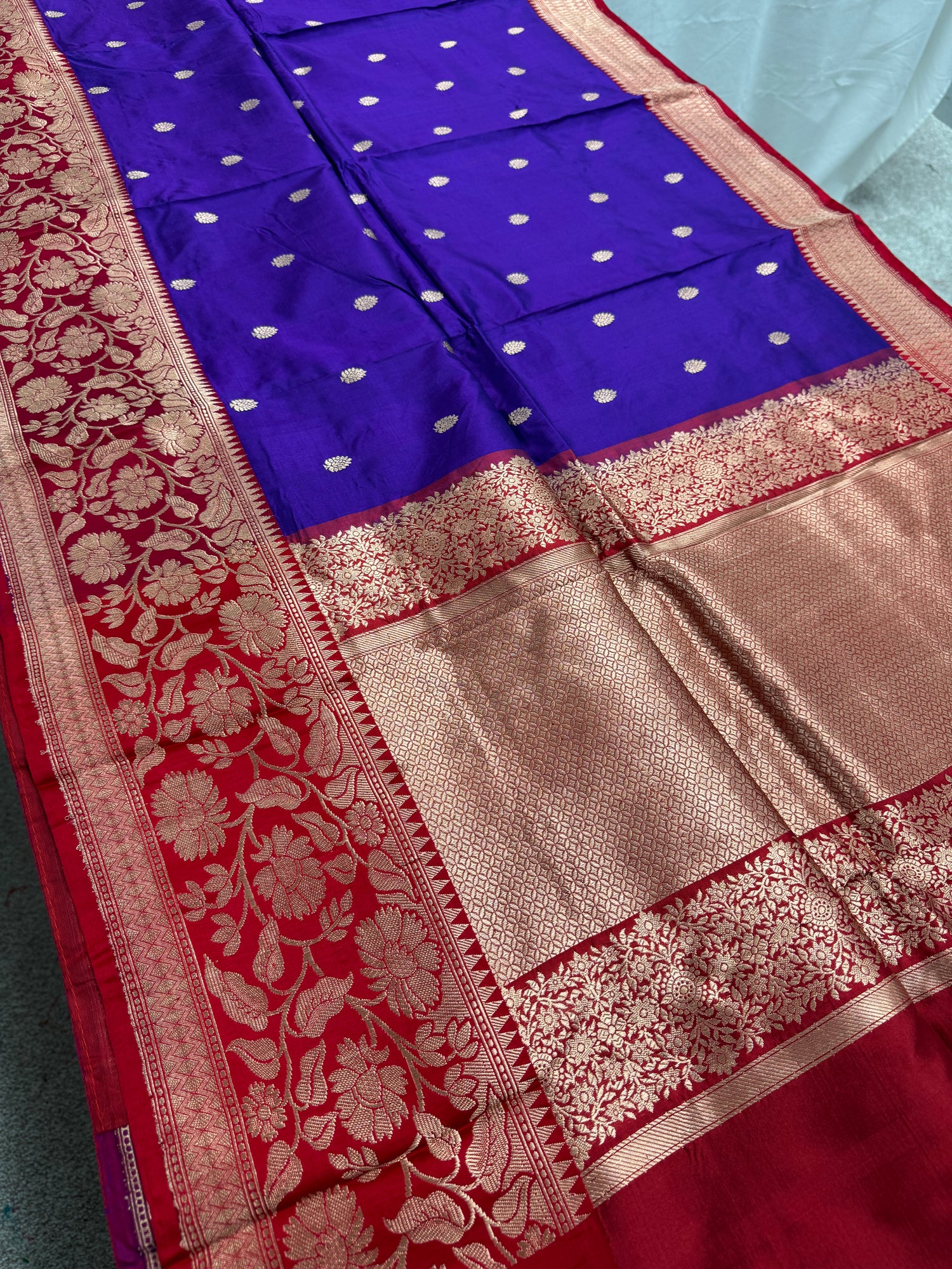 Madhavi : Silk Mark Certified Purple and Red Traditional Silk Banarasi Saree image 0