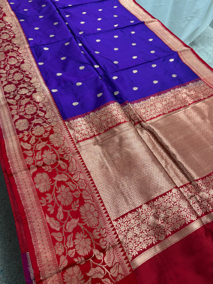 Madhavi : Silk Mark Certified Purple and Red Traditional Silk Banarasi Saree image 0
