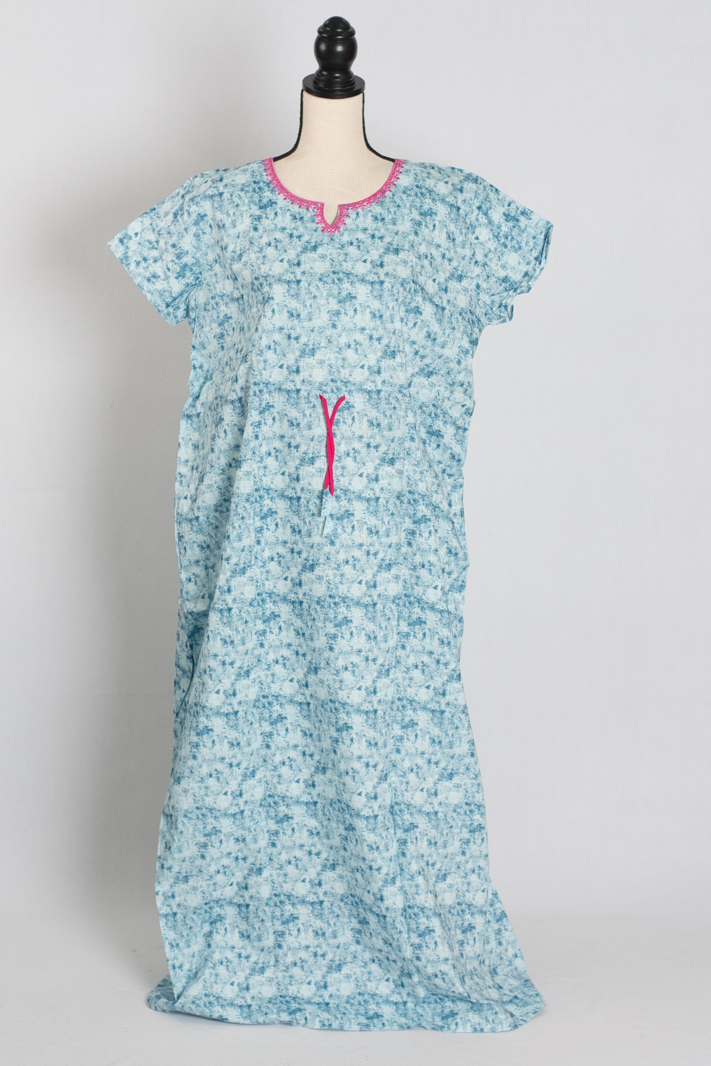 Printed Blue Kaftan Style Cotton Nighty in Regular Size for Women image 1