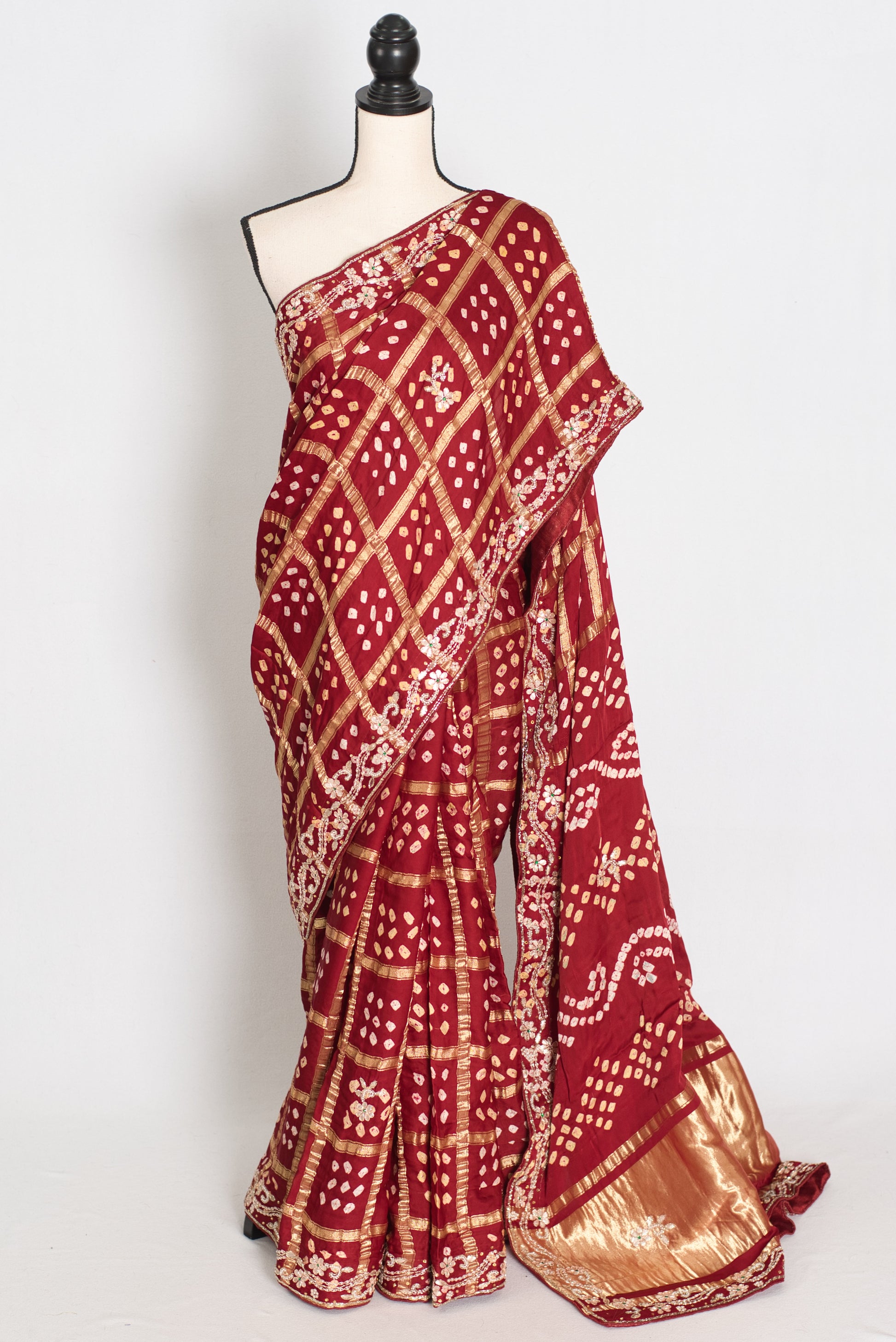 Roshni | Maroon Gharchola Gajji Silk Saree | Zardosi Gota Patti Hand Embroidery image 0