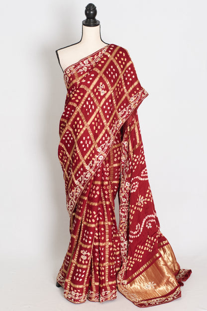Roshni | Maroon Gharchola Gajji Silk Saree | Zardosi Gota Patti Hand Embroidery image 0