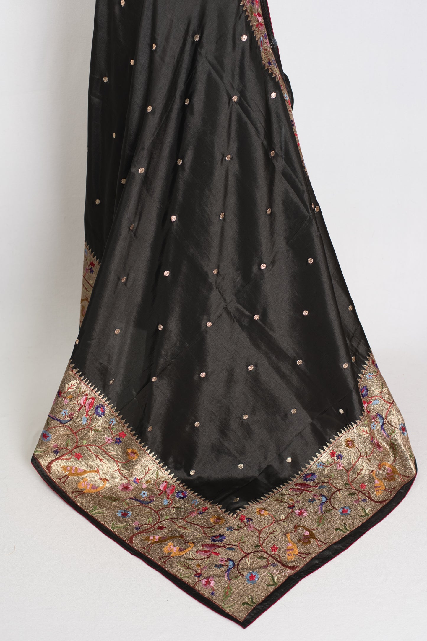 Brinda : Semi Tussar Silk Paithani Embroidered Black Designer Saree image 4
