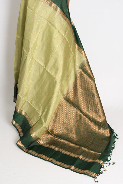 Mandira : Pista Green Silk Mark Certified Kanchipuram Silk Saree image 3