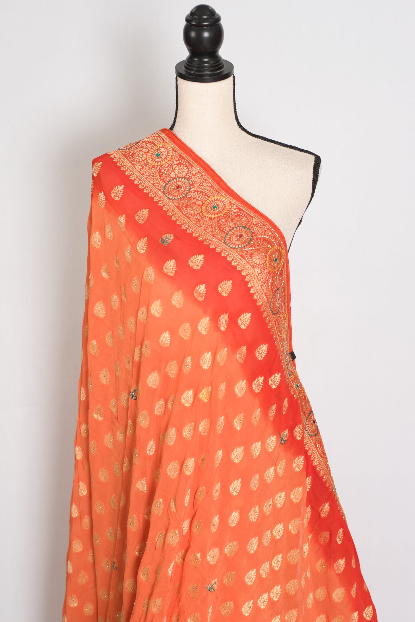 Anisha | Orange Semi Khaddi Georgette Banarasi Saree | Embroidery Work image 4