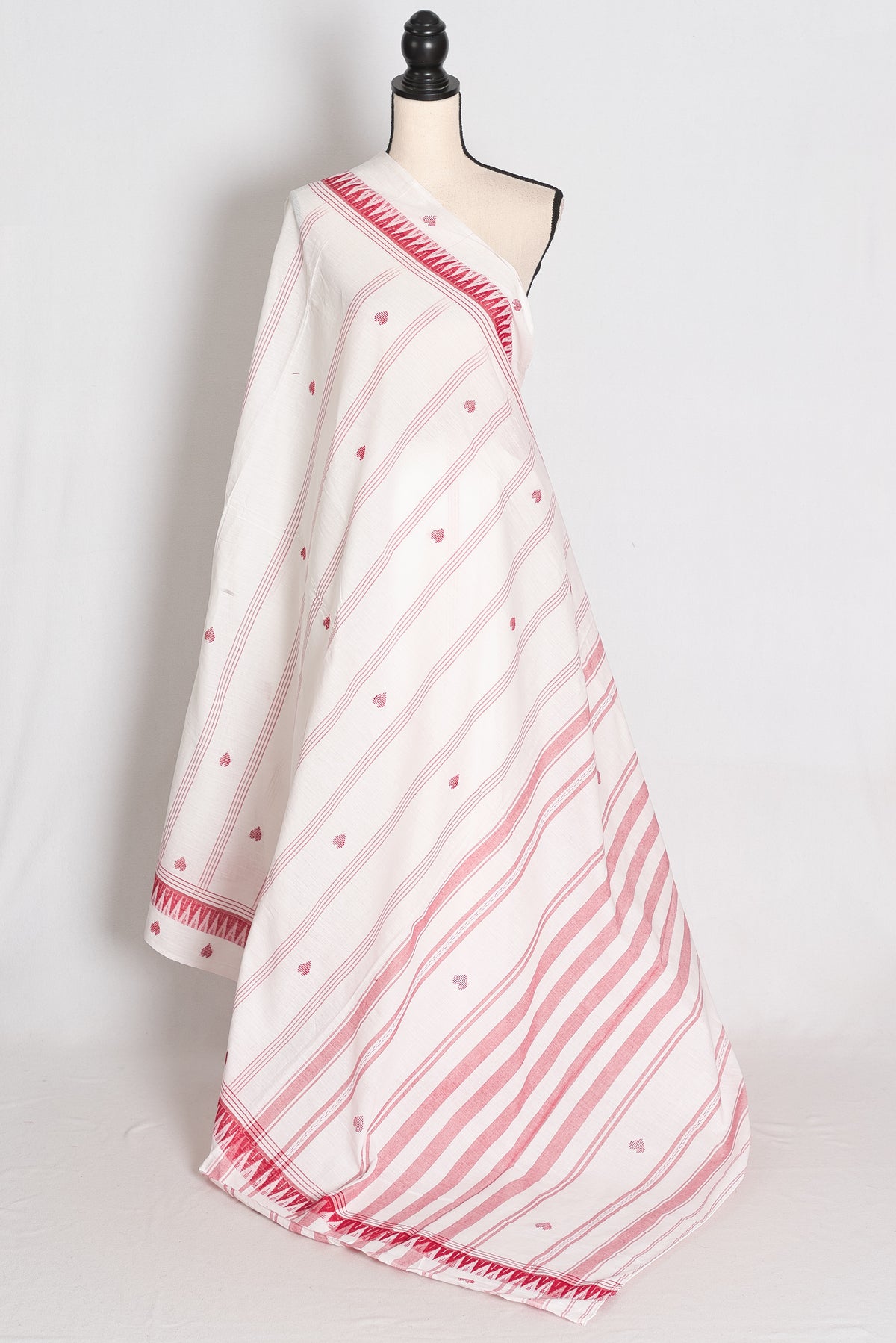 Shweta: White and Red Soft Cotton Dhaniakhali Bengali Saree image 1