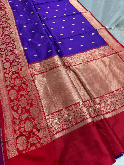Madhavi : Silk Mark Certified Purple and Red Traditional Silk Banarasi Saree image 2