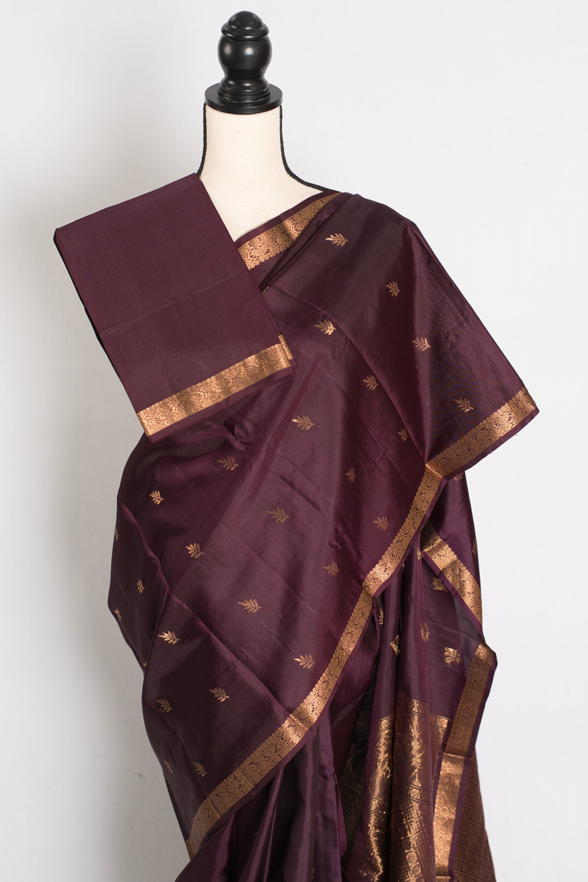 Bidisha: Coffee Brown Pure Kanjivaram Silk Saree | Small Gold Border | Silk Mark image 6