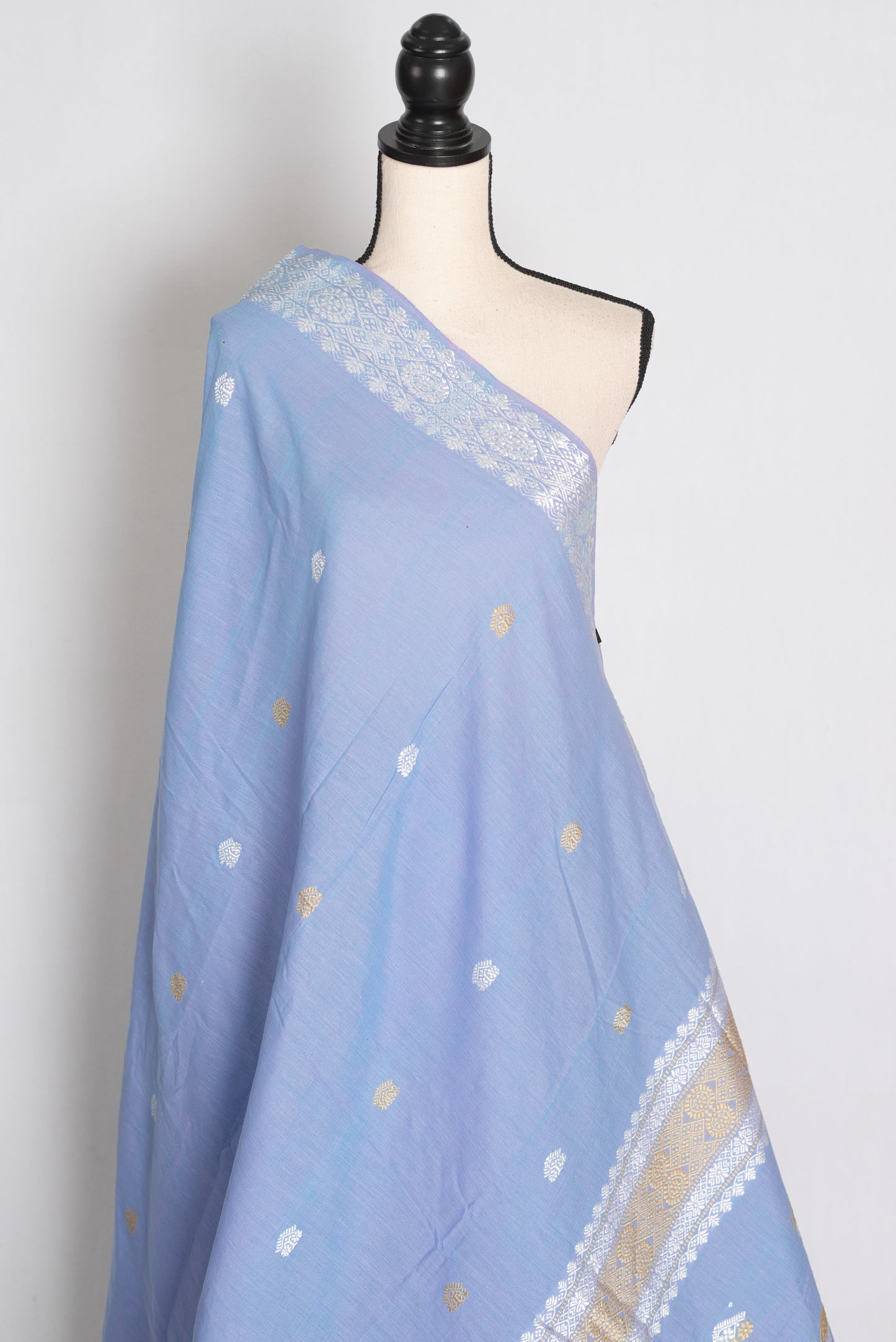 Asha : Dusky Lilac & Silver Pure Cotton Assamese Saree | Authentic Handloom image 4
