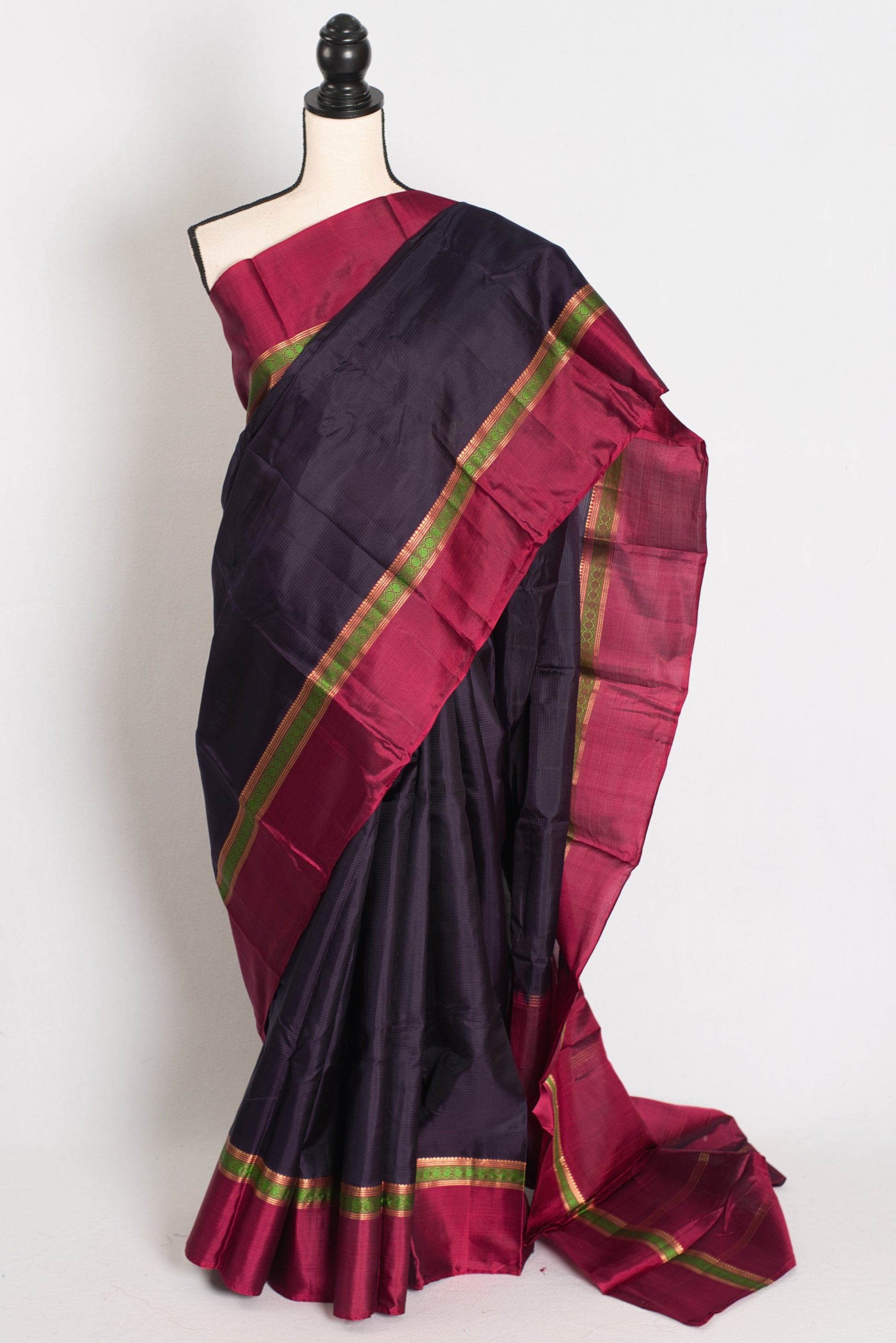 Nisha :Midnight Blue Pure Silk No Zari Kanjivaram Saree with Thread Work image 0