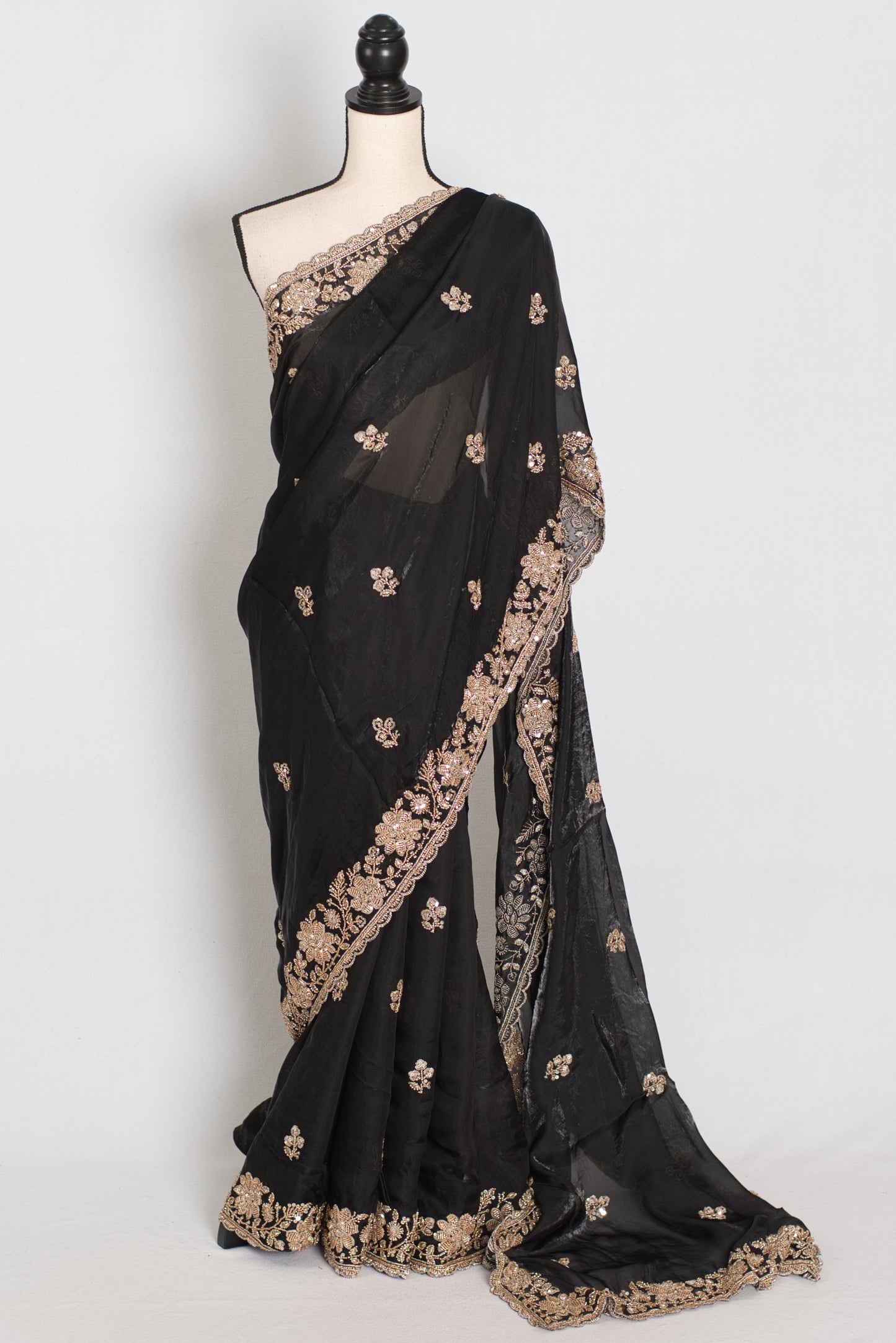 Aanya | Black Tissue Saree | Pre-Stitched Size 34 Blouse (Adjustable to 36/38) image 0