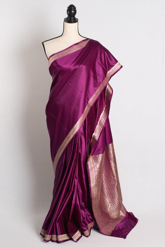 Semi Mashru Valkalam Banarasi Saree in Purple and Gold image 0