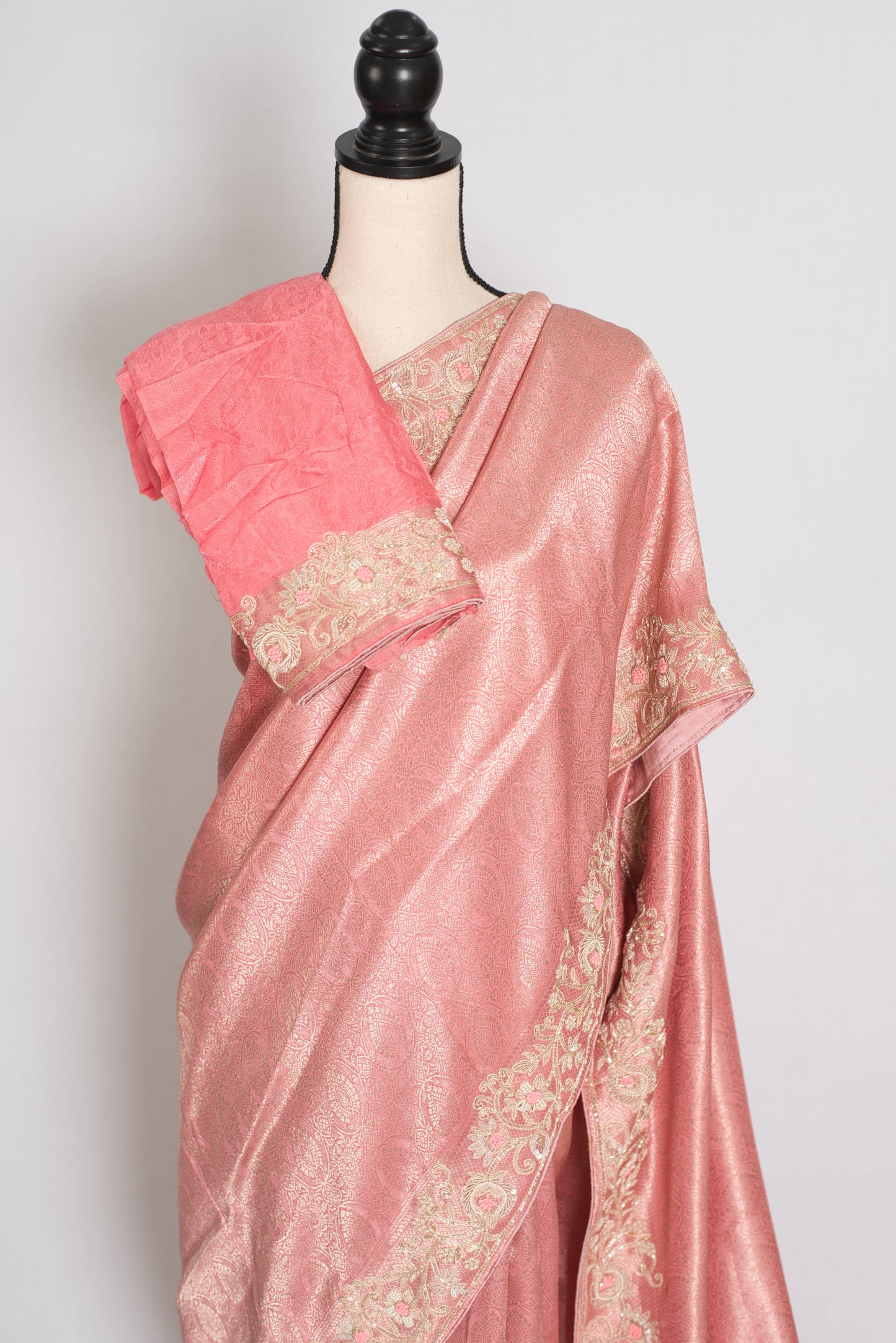 Navya | Baby Pink Semi Brocade Silk Hand Embroidery Saree | Pastel Collection image 2