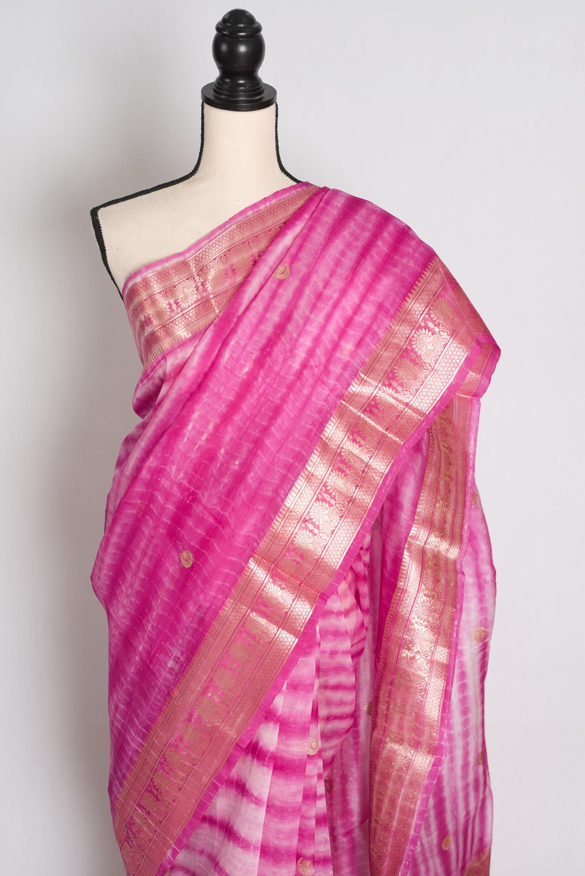Diya : Pink Shibori Kora Organza Banarasi Saree | Silk Mark Certified image 6