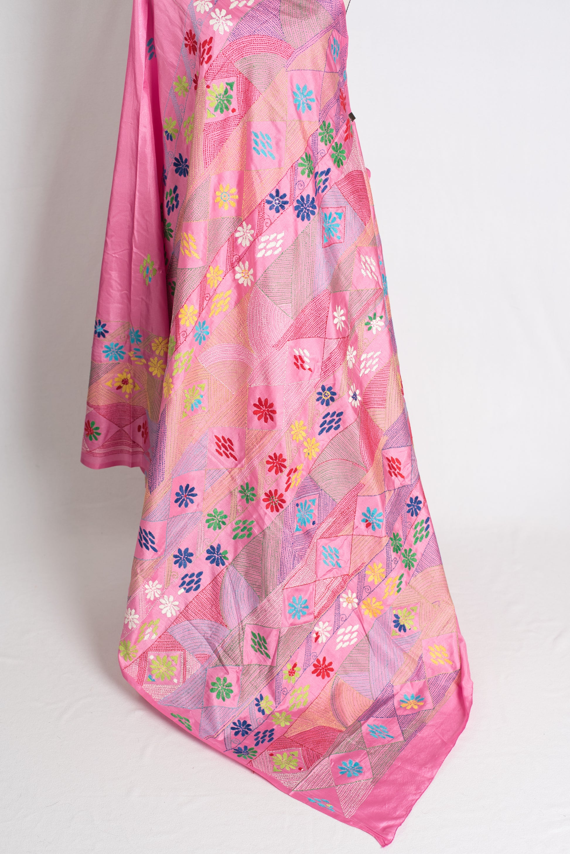 Amira : Pink Blended Silk Saree with Hand Embroidery Lambani Work Saree image 4