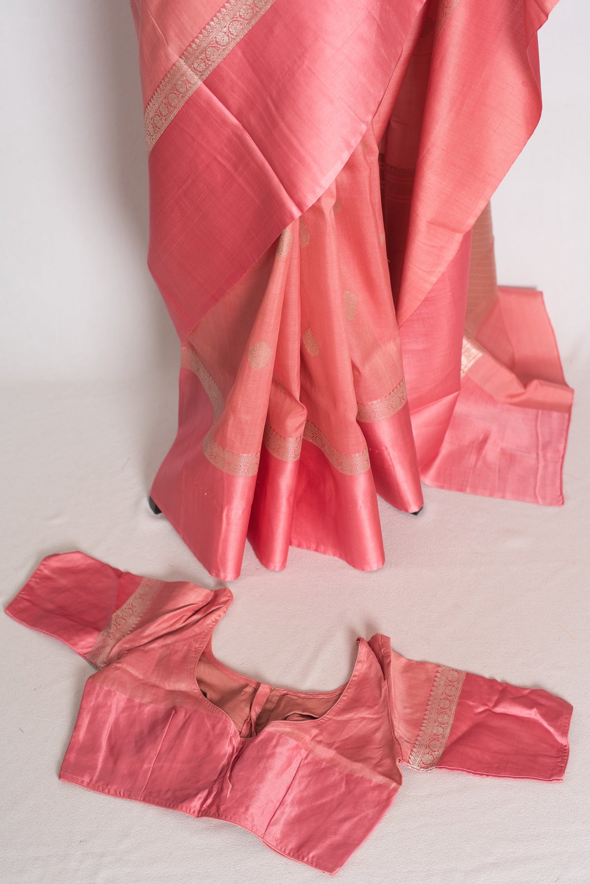 Anisha : Pastel Pink Tussar Silk Banarasi Saree with 36 Size Blouse image 2