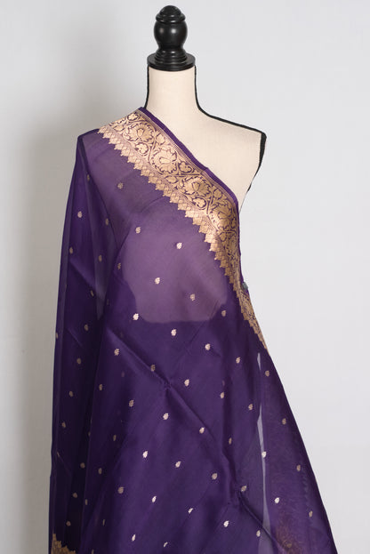 Purple and Gold Banarasi saree — border detail