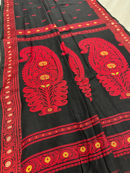Medha : Black and Red Cotton Baluchari Saree Bengal Handloom image 5