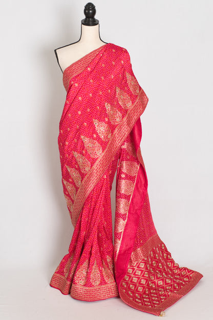 Mili | Hot Pink Dola Silk Embroidery Saree | Sequins & Zari Accents image 0