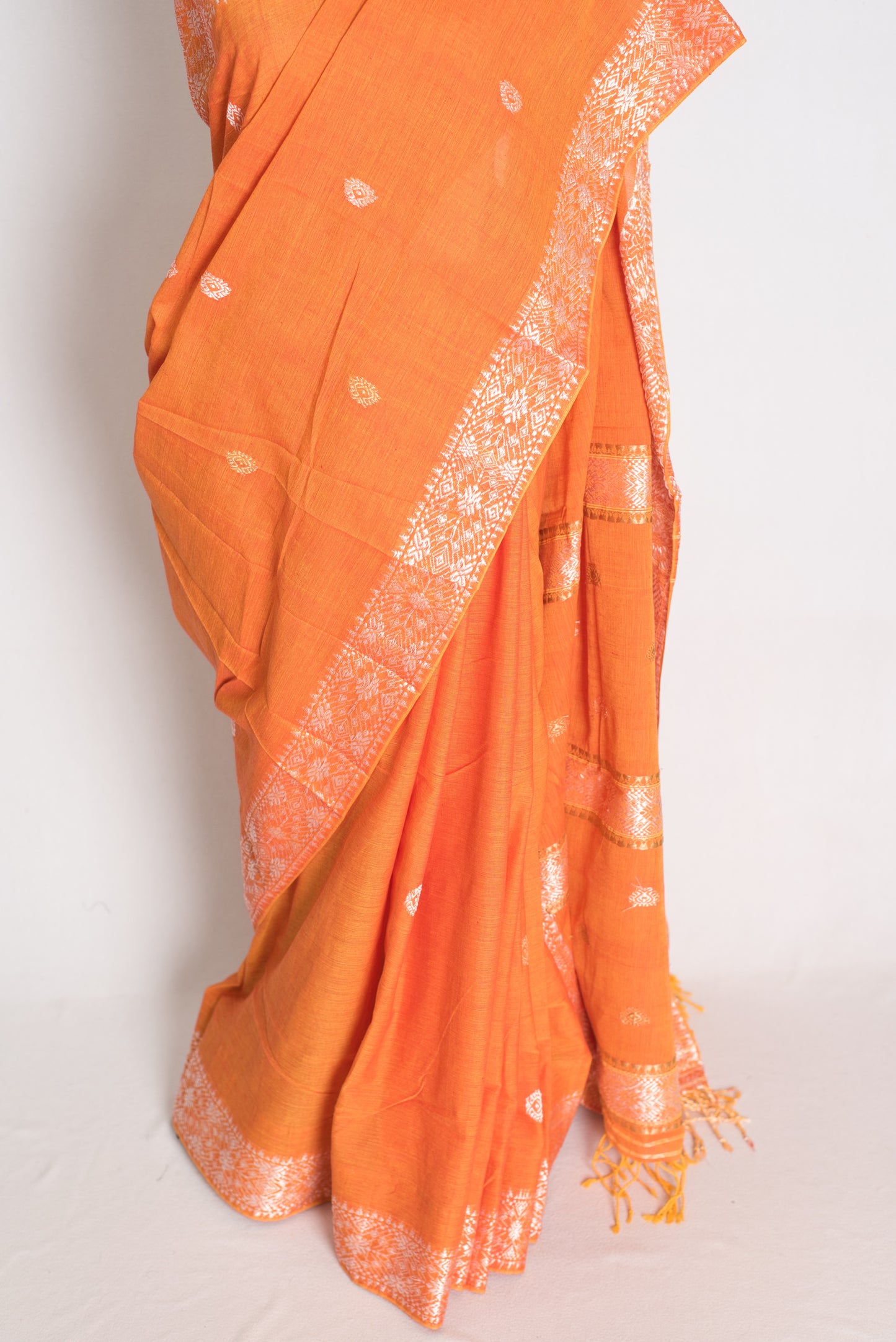 Pritha : Vibrant Orange Pure Cotton Assamese Handloom Saree image 5