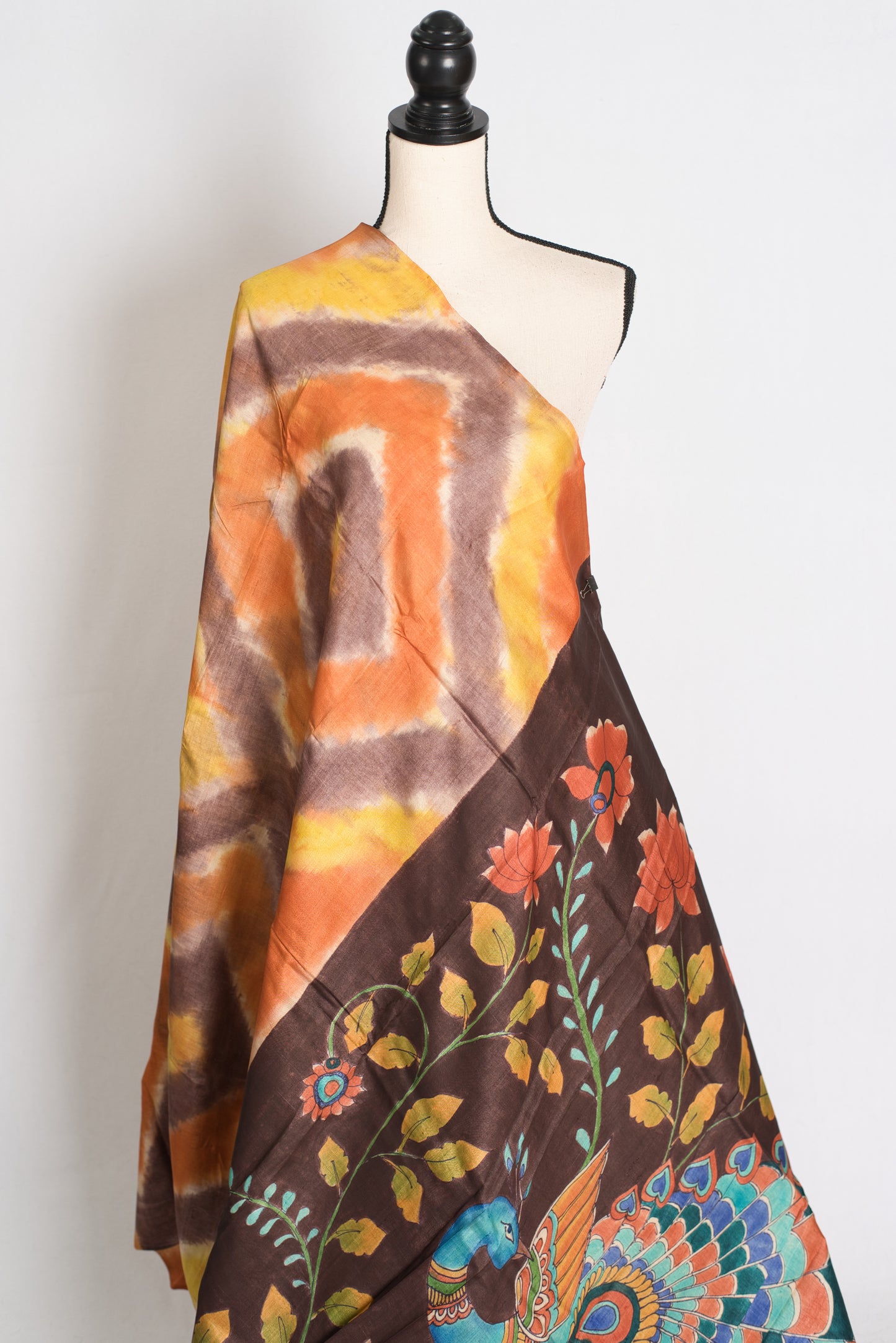 Madhura : Hand Painted Kalamkari Tussar Silk Saree with 36 Size Stitched Blouse image 4