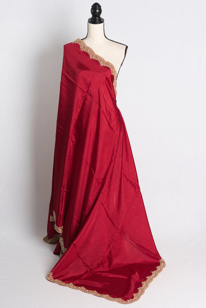 Hand Embroidery Designer Satin Saree in Red with 40 Size Blouse image 4