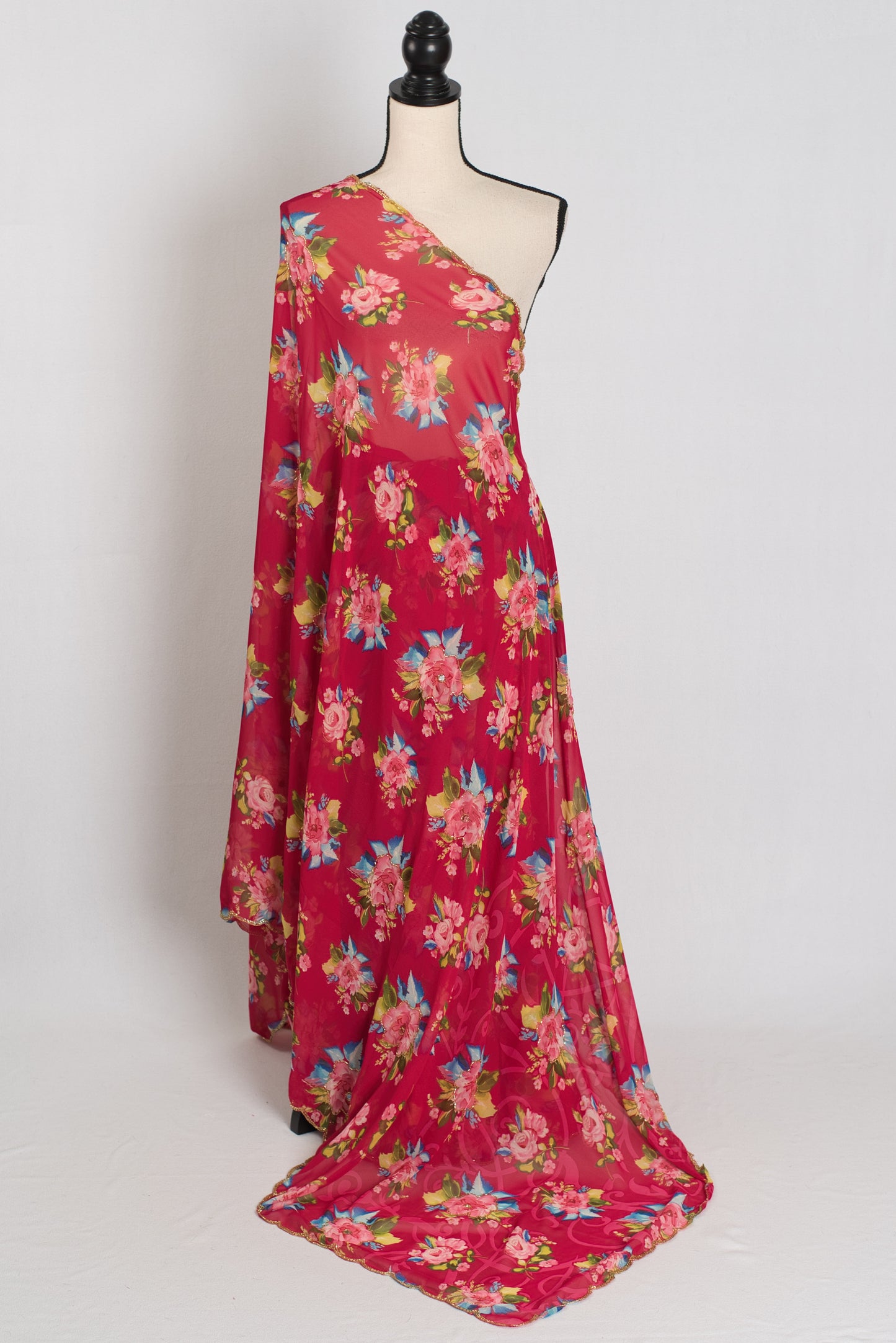 Indra : Dark Pink Floral Georgette Embroidery Designer Saree image 1