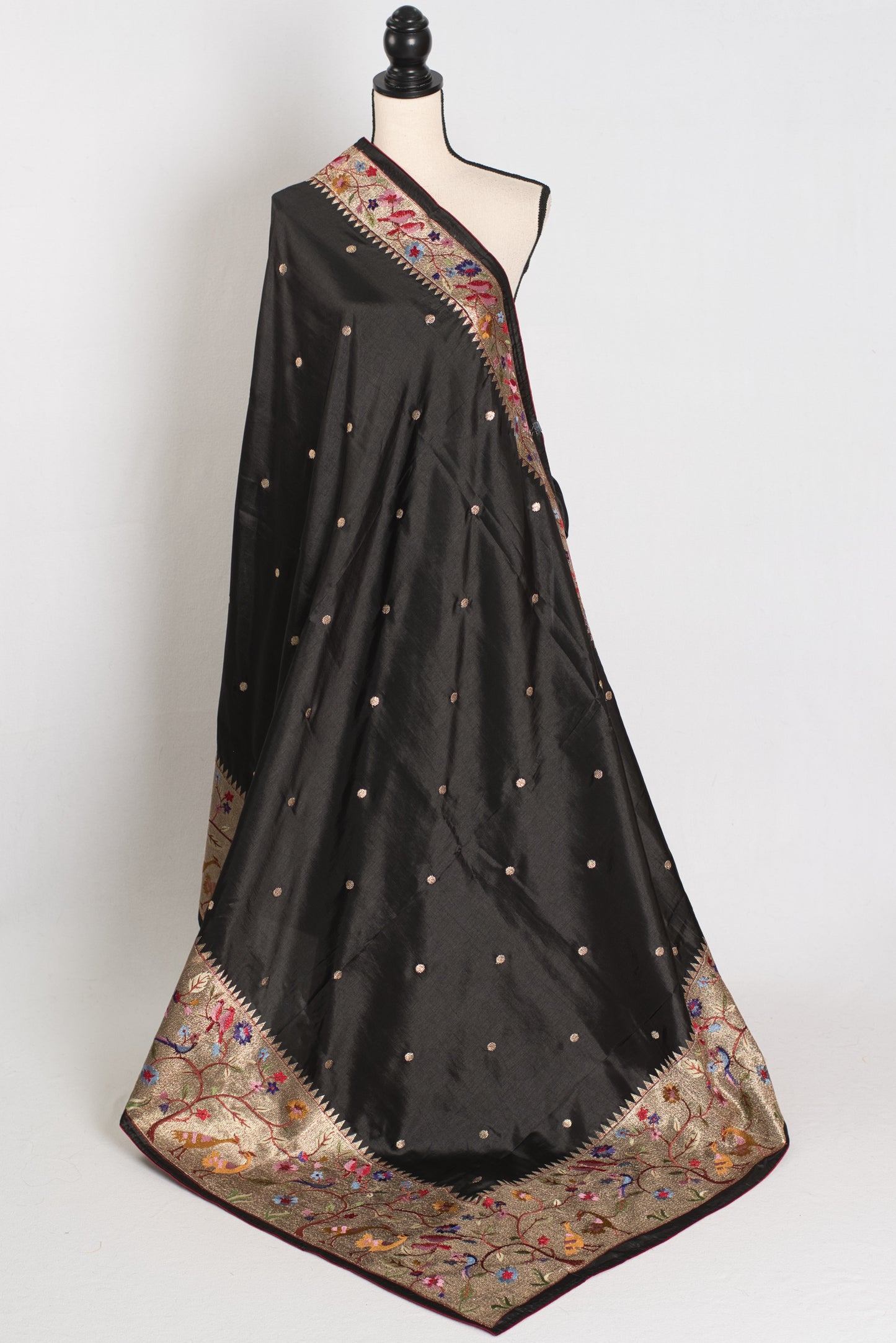 Brinda : Semi Tussar Silk Paithani Embroidered Black Designer Saree image 1