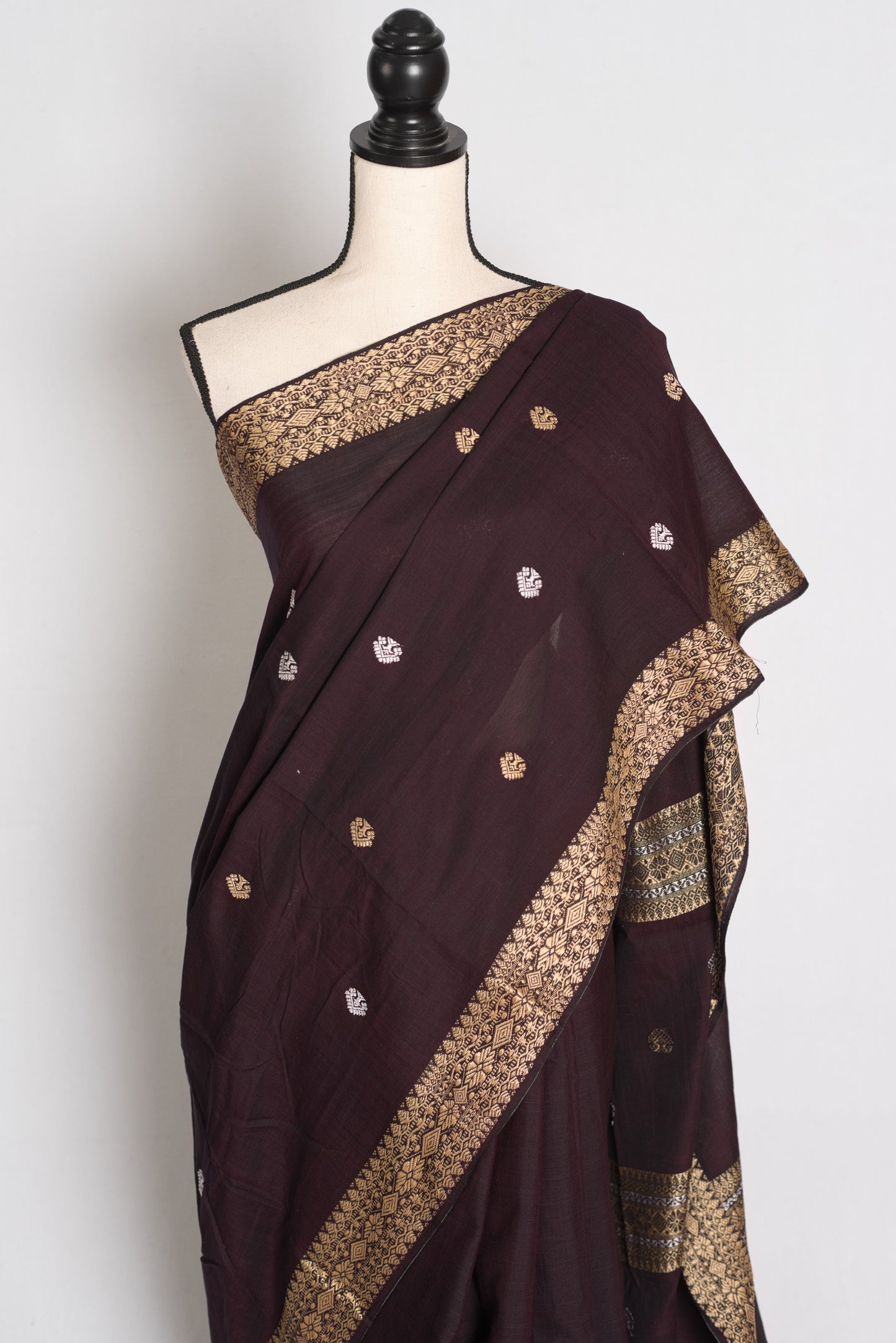 Gracy : Deep Coffee Brown Pure Cotton Assamese Handloom Saree image 6