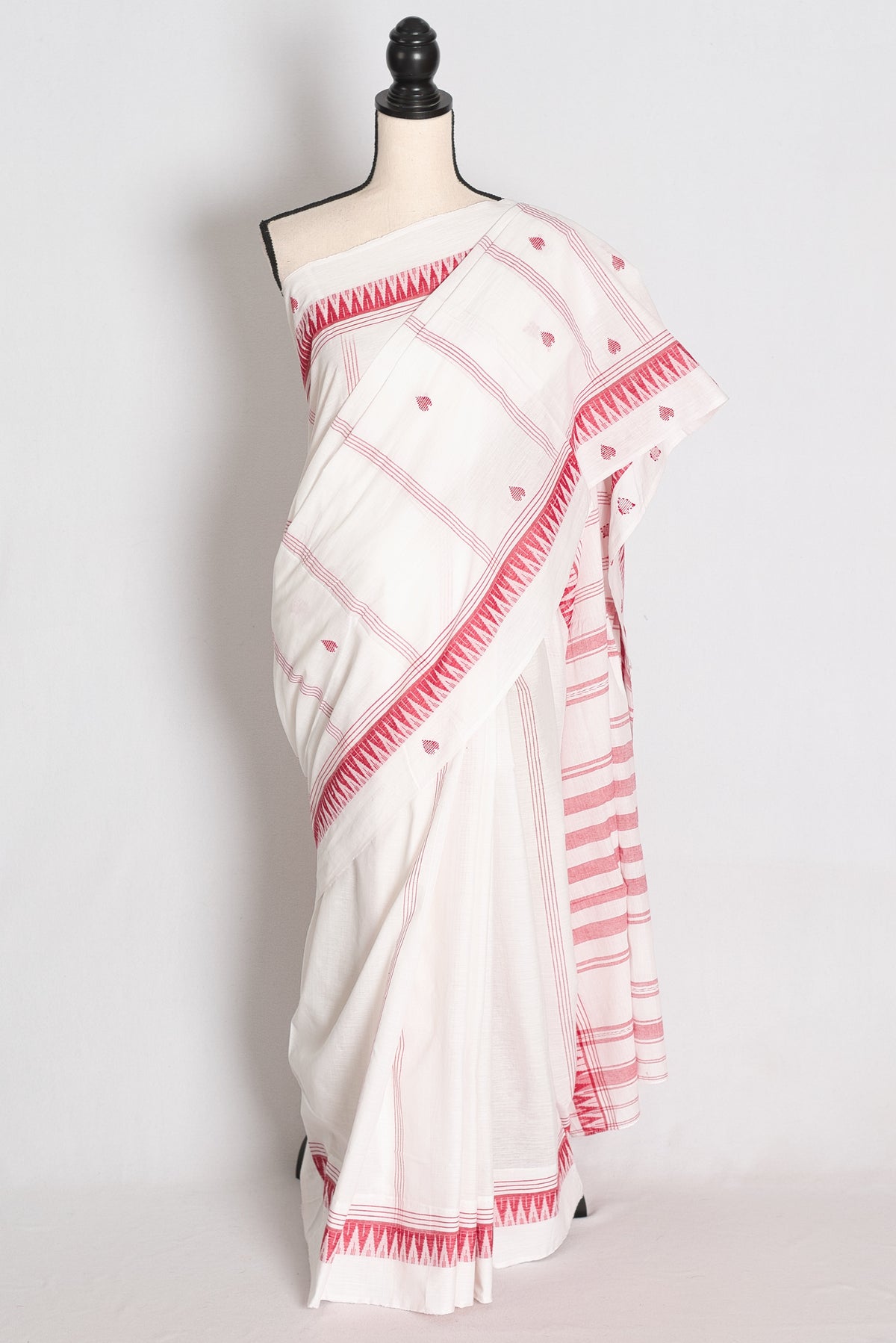 Shweta: White and Red Soft Cotton Dhaniakhali Bengali Saree image 0