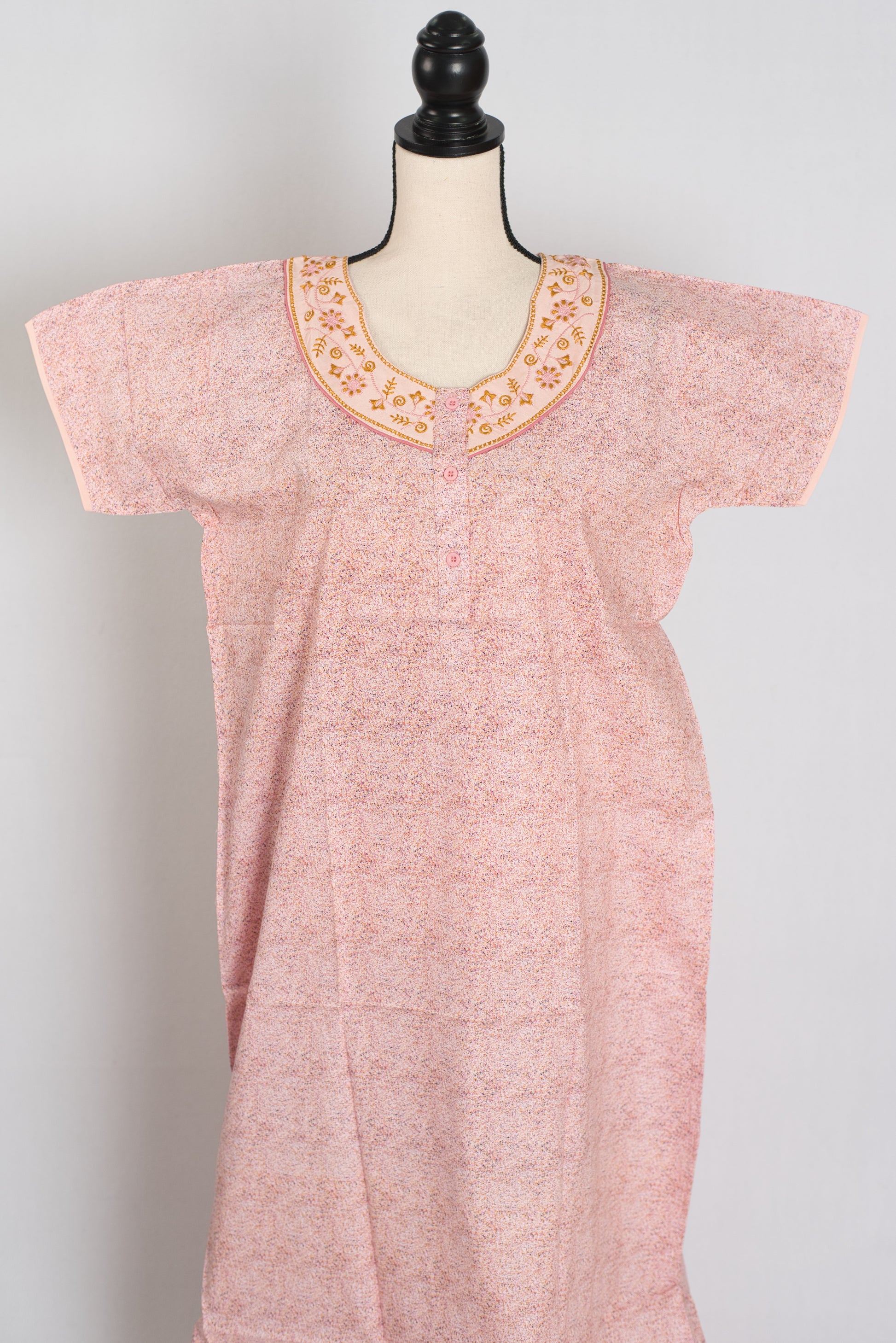 Printed Peach Cotton Nighty in Regular Size for Women image 0