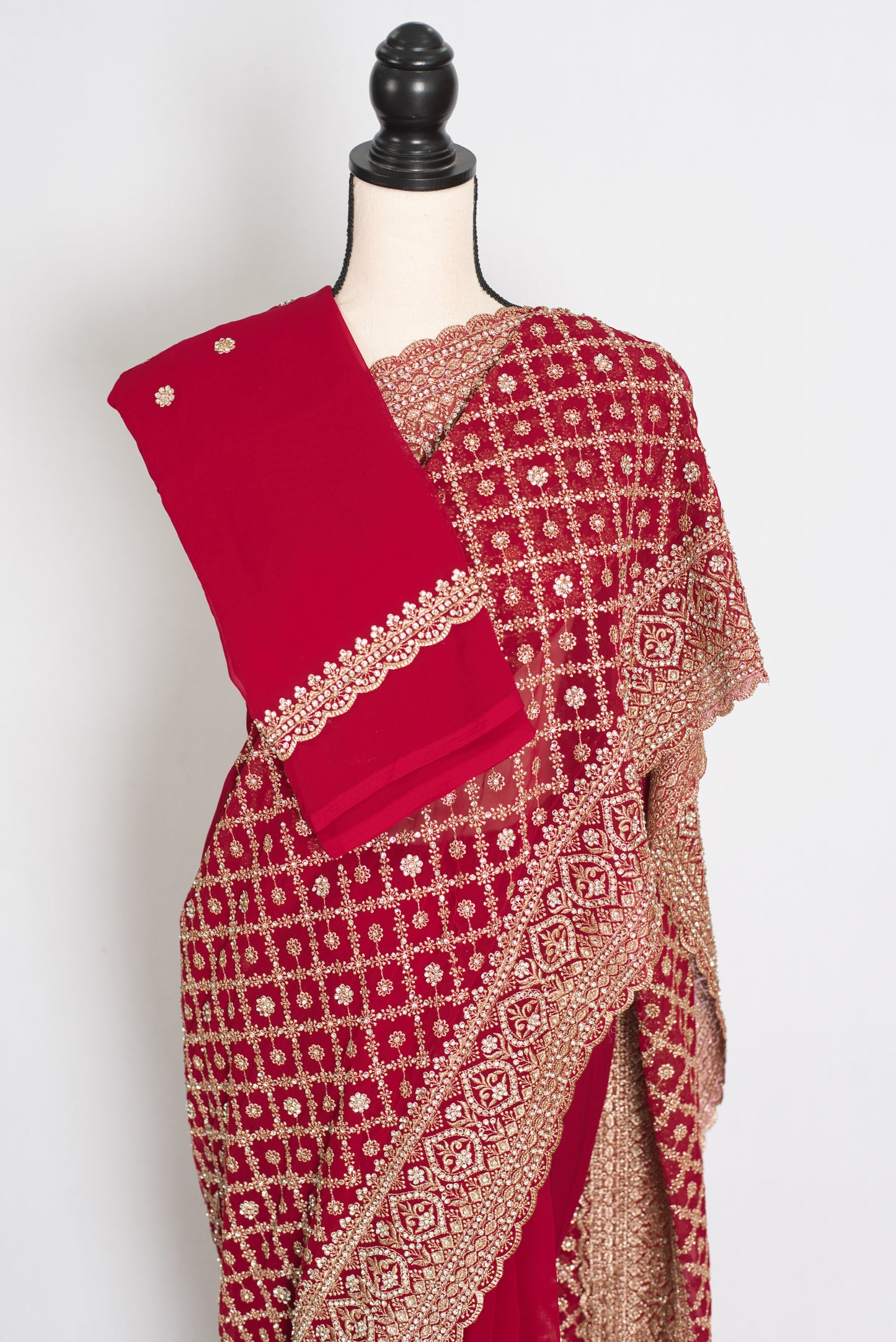 Heema | Dark Red Georgette Bridal Saree | Royal Festive & Wedding Wear image 2