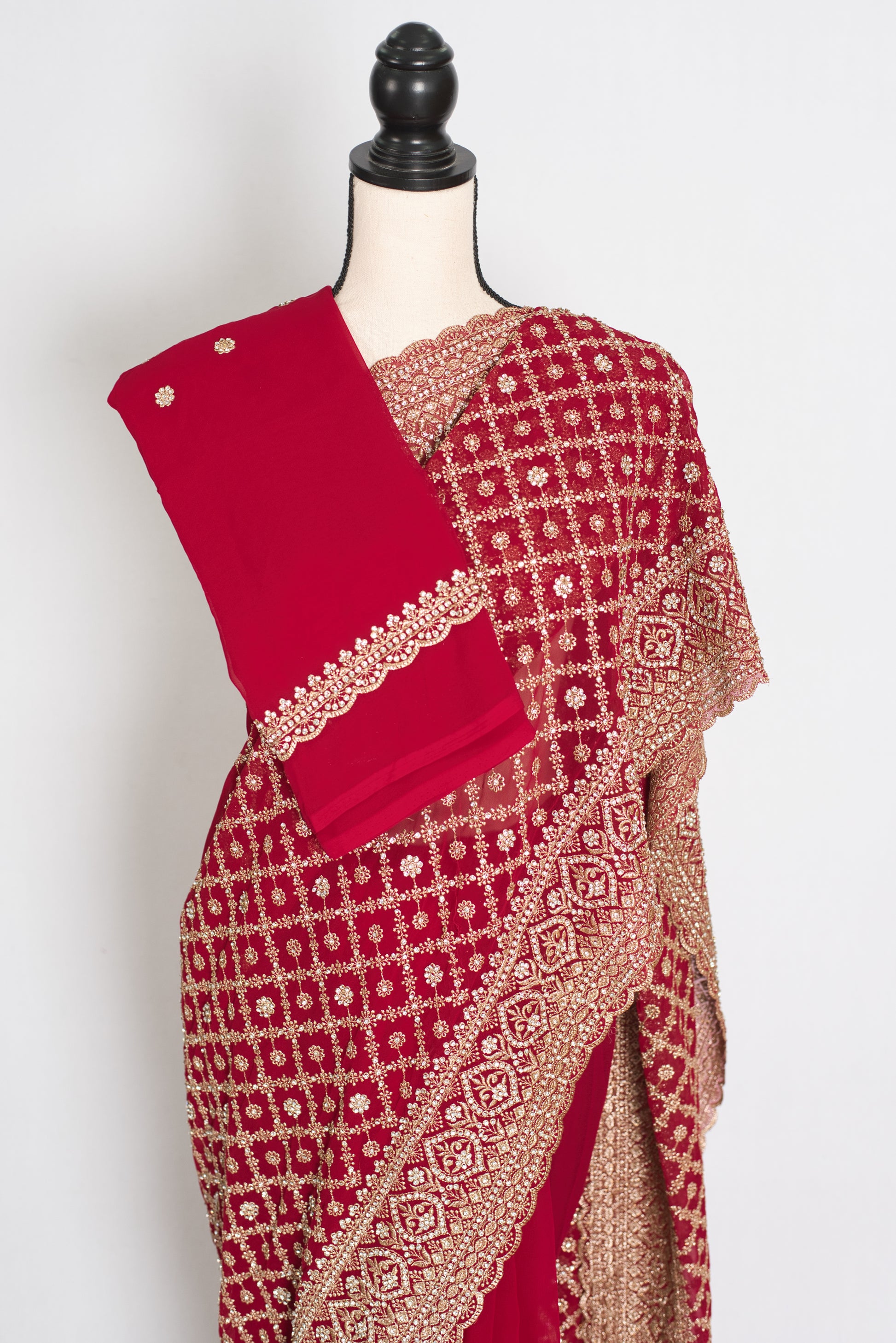 Heema | Dark Red Georgette Bridal Saree | Royal Festive & Wedding Wear image 2