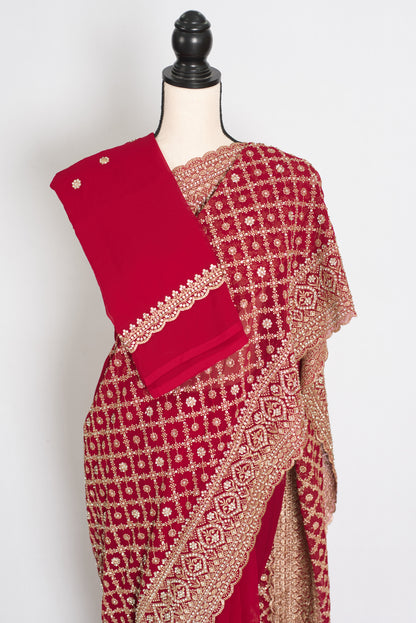 Heema | Dark Red Georgette Bridal Saree | Royal Festive & Wedding Wear image 2