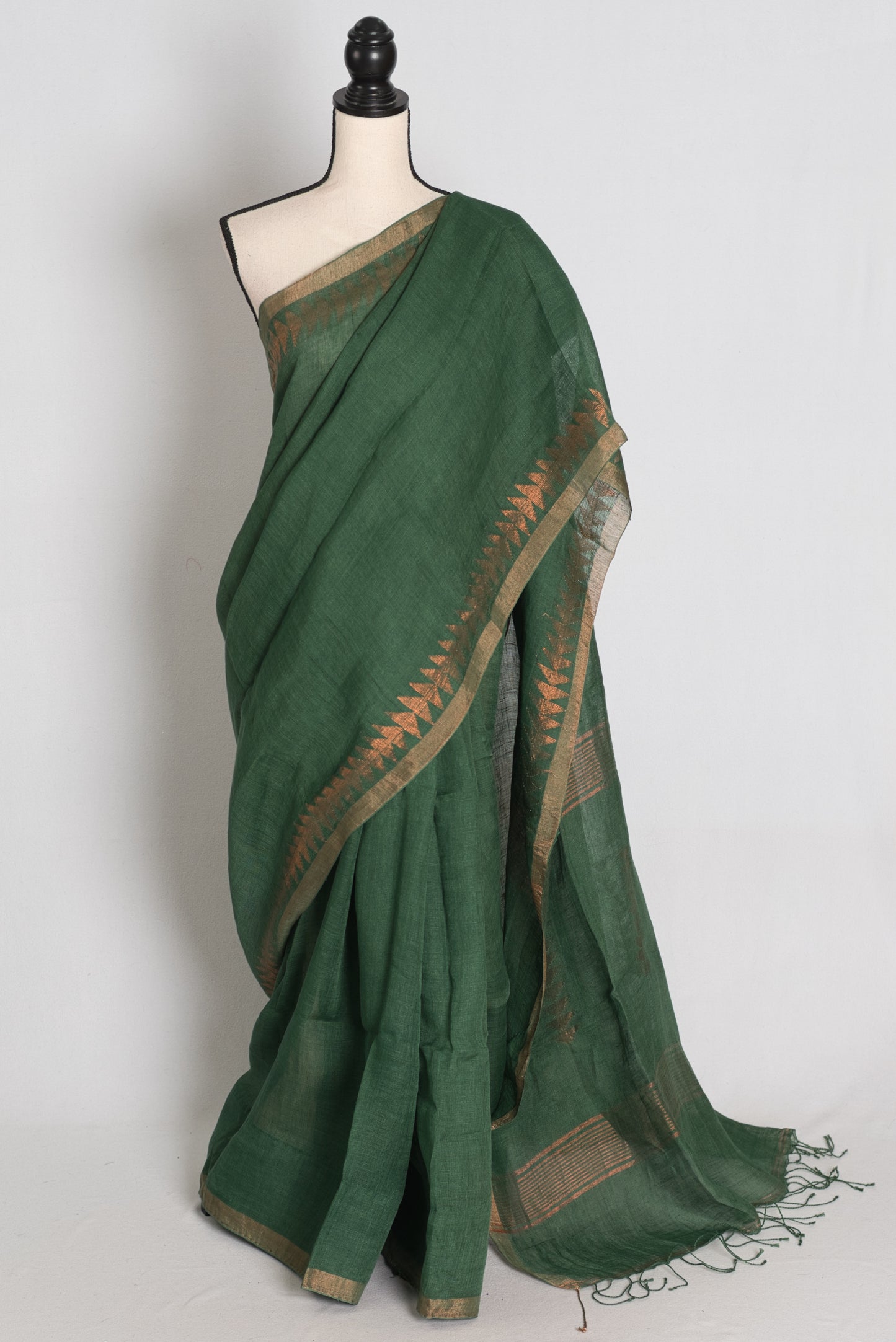 Nidhi : Forest Green Pure Linen by Linen Bengali Linen Jamdani Saree image 0
