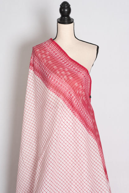 Bhumi: White and Red Kotki Border Checks Soft Cotton Dhaniakhali Saree image 4