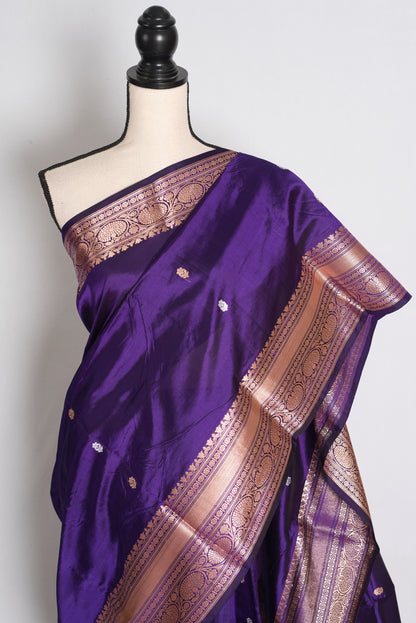 Diya: Purple and Antique Gold Katan Banarasi Silk Saree image 3