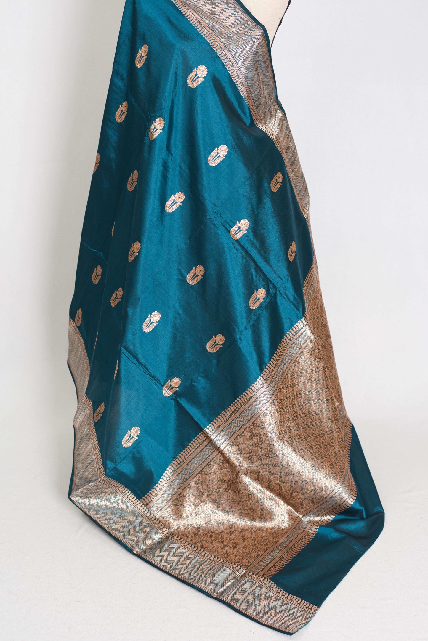 Prerna : Silk Mark Certified Blue Banarasi Silk Saree with Resham Thread image 3
