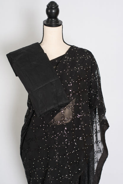 Kajaal | Black Soft Net Fitted Cocktail Saree| Sequins & Stone Embellishments image 2
