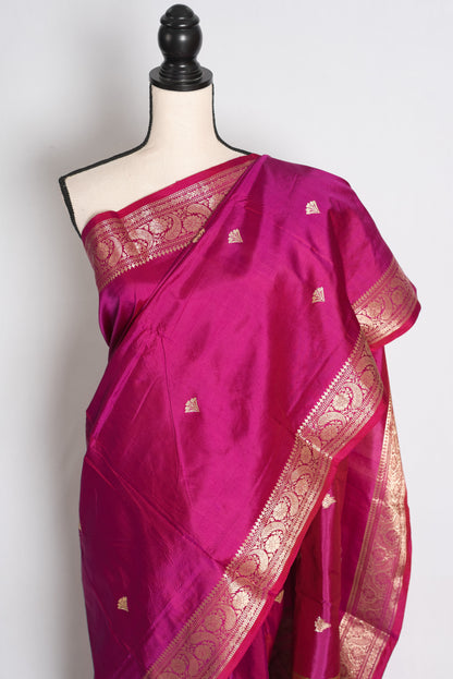 Piya: Purple and Gold Lightweight Katan Pure Silk Banarasi Saree image 4
