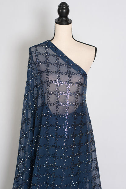Maya | Midnight Blue Soft Net Sequin Saree | Bollywood Partywear image 6