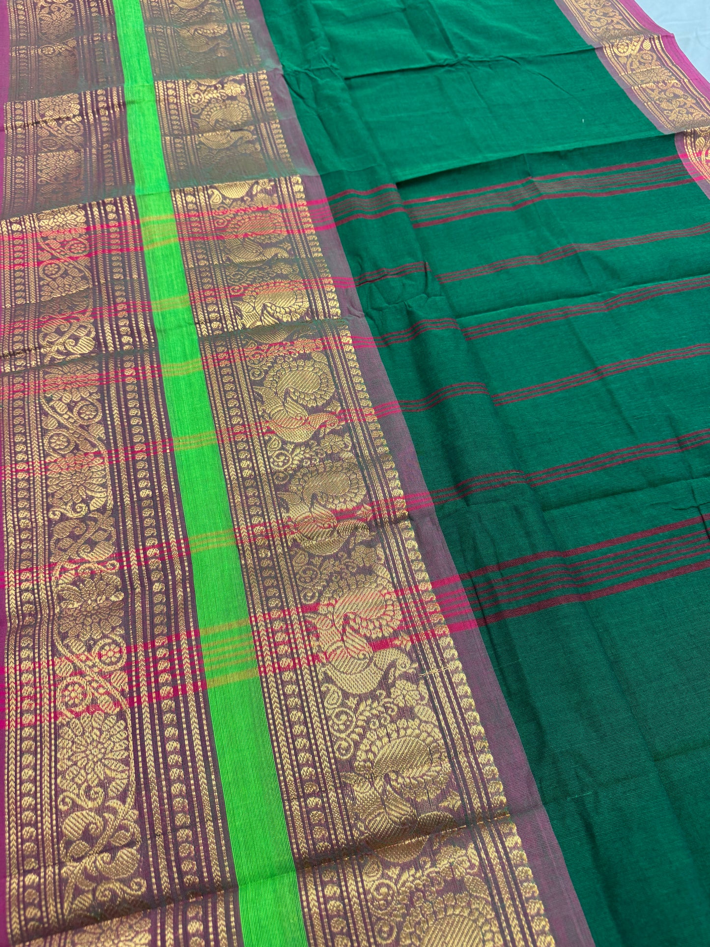 Leela : Bottle Green Kanchi Cotton Saree - Handwoven South Indian Elegance image 3