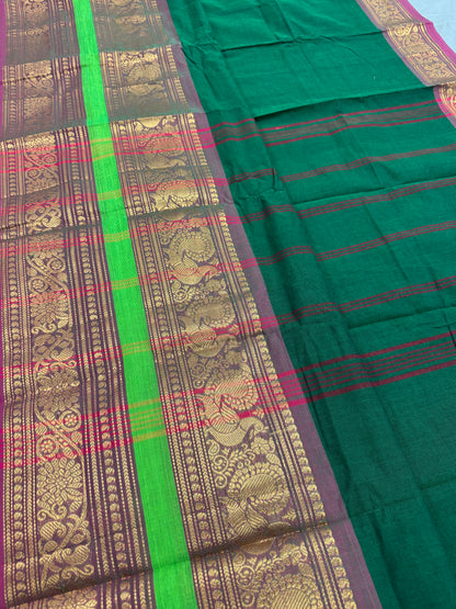 Leela : Bottle Green Kanchi Cotton Saree - Handwoven South Indian Elegance image 3