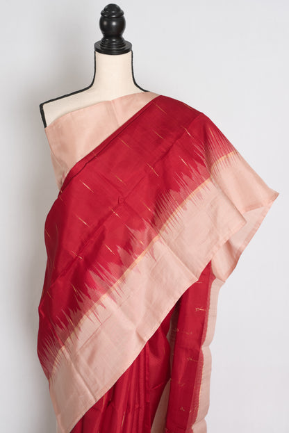 Mythelli : Crimson Red and Peach Lightweight Kanjivaram Silk Saree image 6