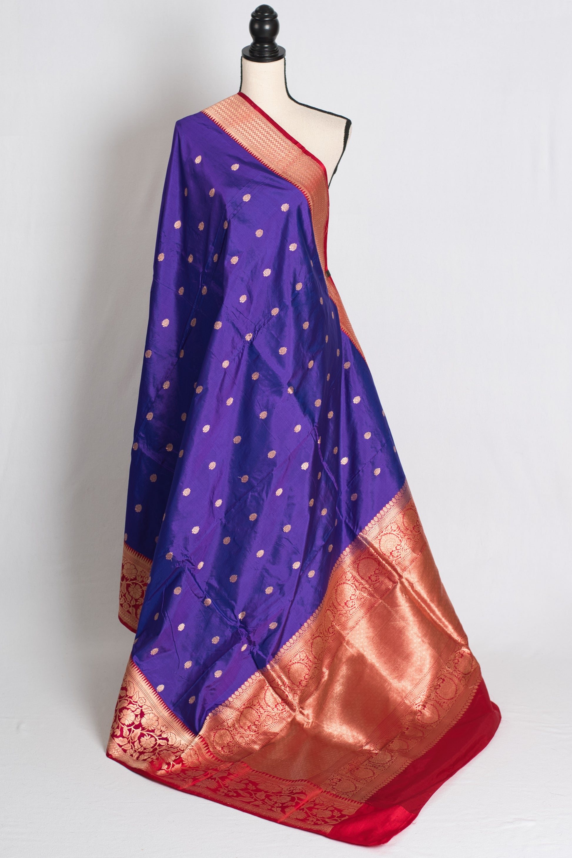 Devangana : Silk Mark Certified Blue and Red Katan Banarasi Silk Saree image 1