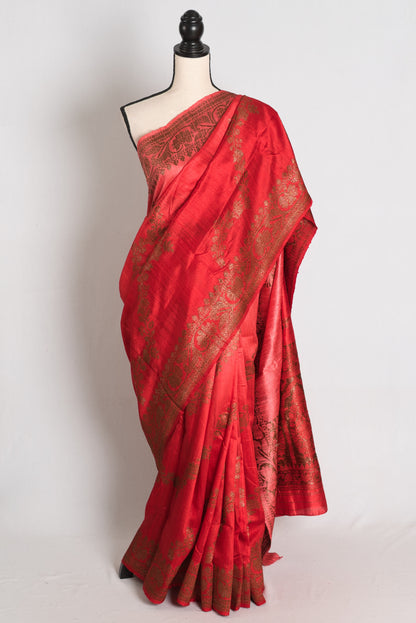 Ritaja : Red & Gold Ombre Raw Silk Handloom Banarasi Saree | Silk Mark Certified image 0