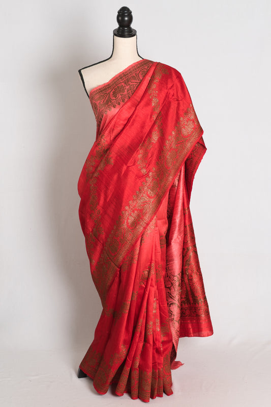 Ritaja : Red & Gold Ombre Raw Silk Handloom Banarasi Saree | Silk Mark Certified image 0
