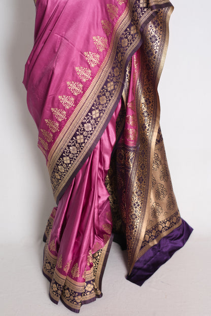 Piyali: Purple Semi Mashru Banarasi Valkalam Saree with 38 Size Stitched Blouse image 7