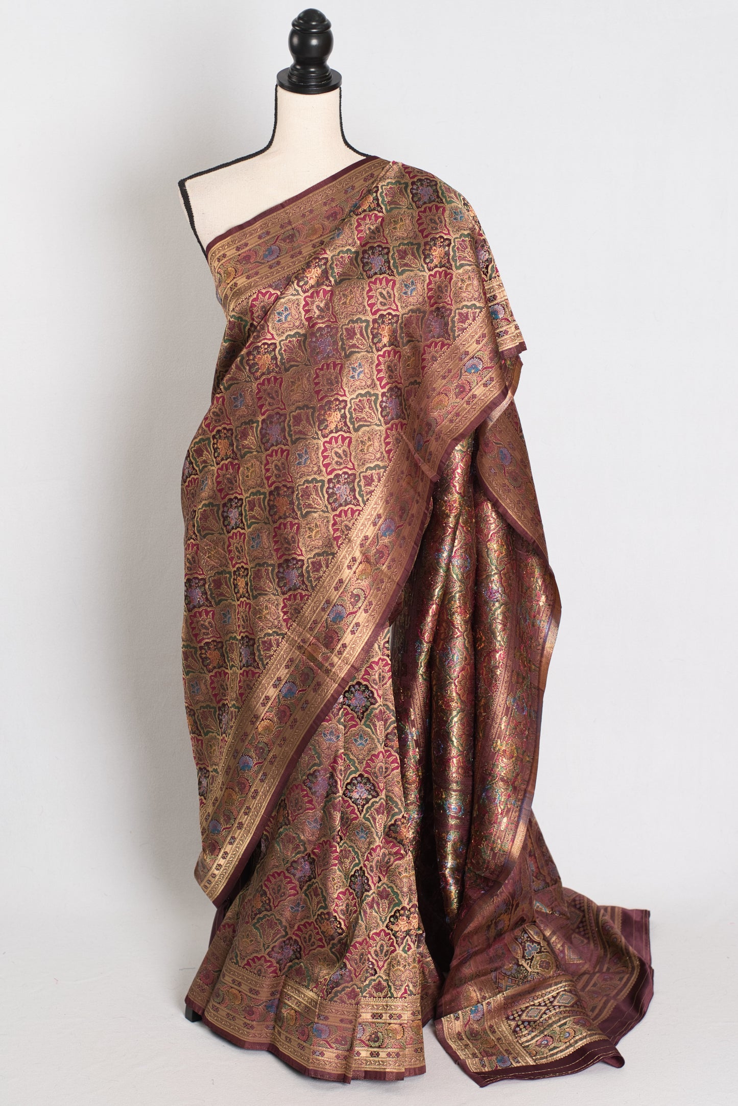 Nargis : Brown and Gold Semi Mashru Silk Pashmina Banarasi Saree image 0