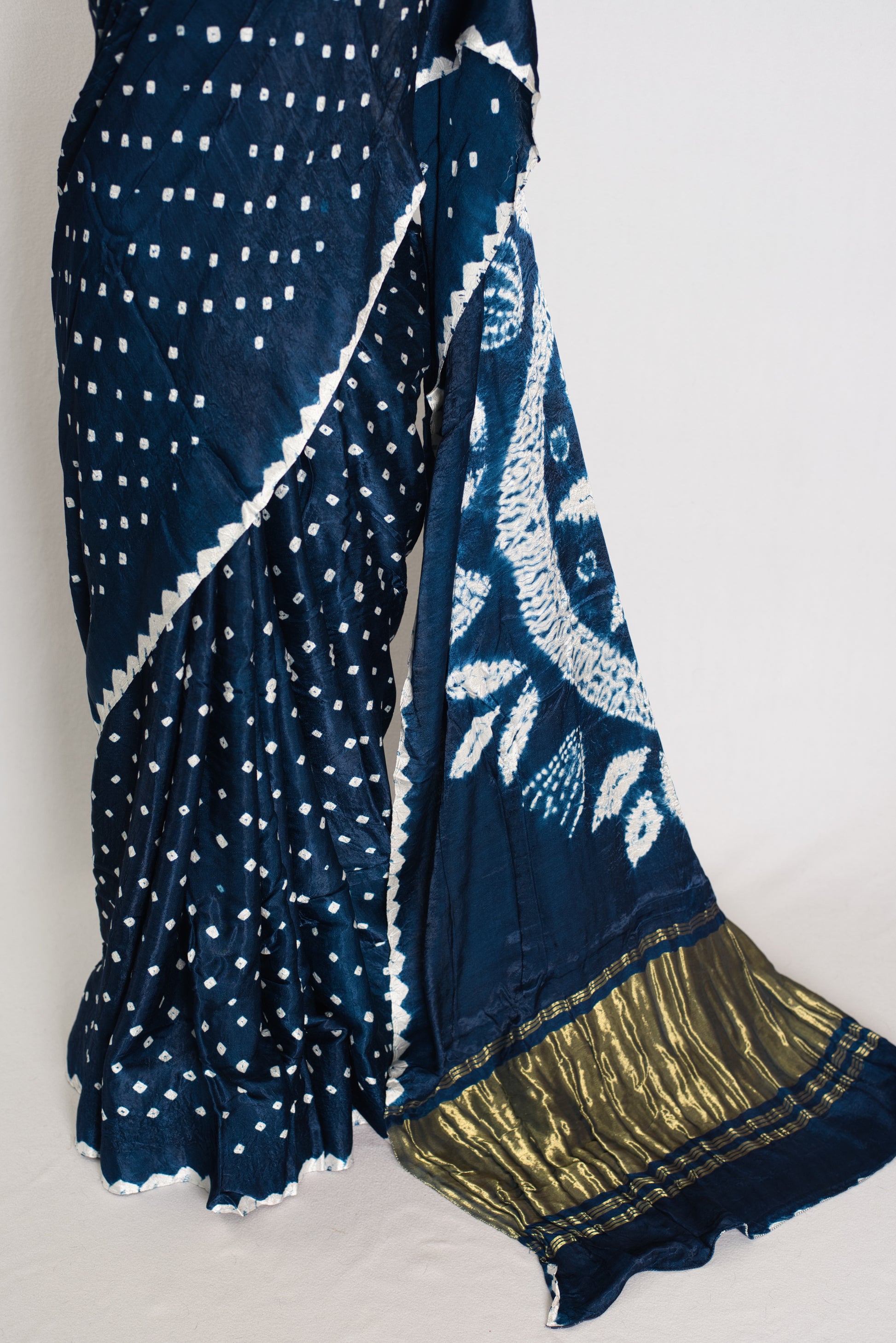 Saira: Navy Blue & White Hand Bandhani Modal Silk Saree image 5